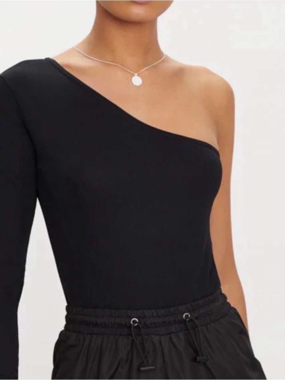 Asymmetrical One-Shoulder Black Bodysuit